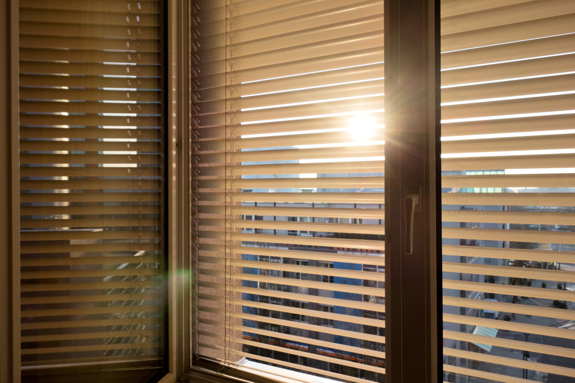 Venetian blinds protecting the interior of a home during the day. Wholesale Blind Factory. 