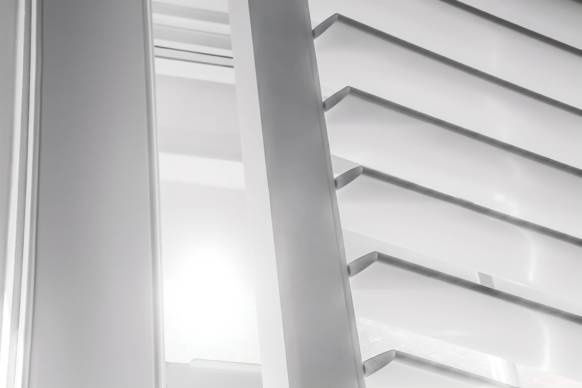 White California Window Shutter with bright light streaming through slats. Wholesale Blind Factory